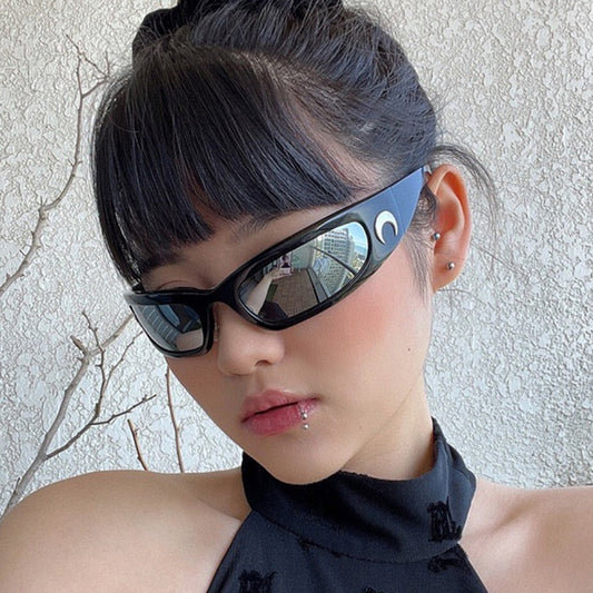 2022 New Moon Rectangular Sunglasses for Women Man Vintage Outdoor Cycling Sports Hip Hop Punk Sun Glasses UV400 Trend Female